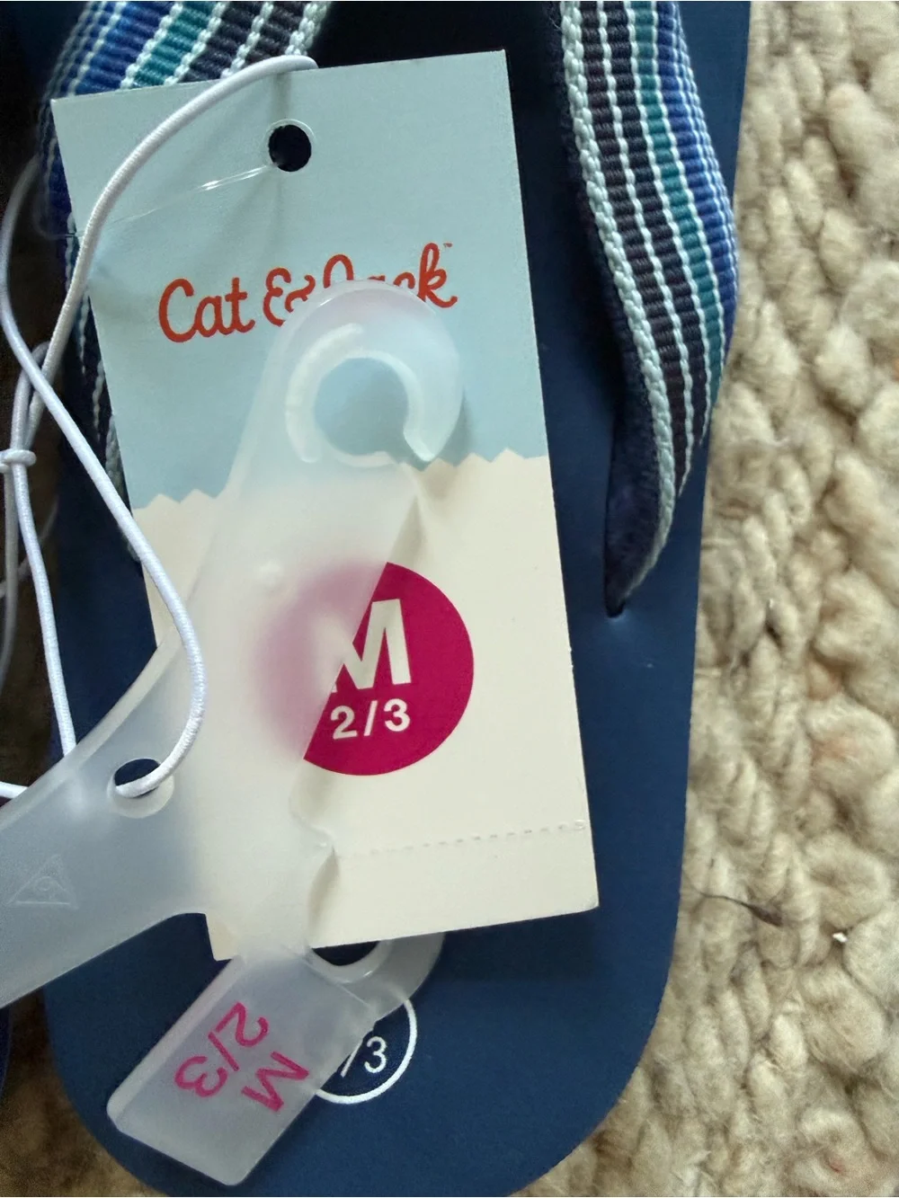 Cat & Jack Blue Striped Kids Flip Flops 2/3 medium gender neutral nwt
